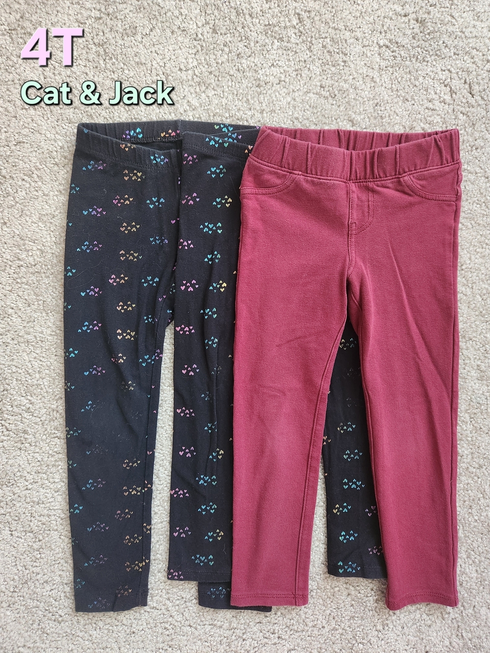 Cat & Jack Girls' 3-Pack Leggings - Black Multi (2 Pairs) & Burgundy - 4T